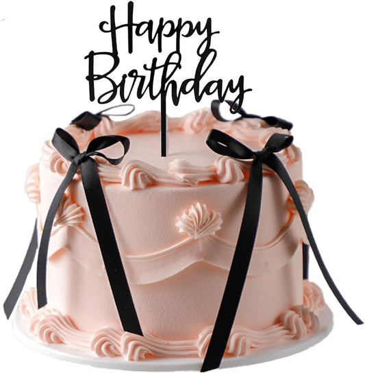 Skiennix Black Satin Cake Bows - 11 Pcs Coquette Toppers with Happy Birthday Sign | Perfect for Birthdays, Baby Showers & Weddings