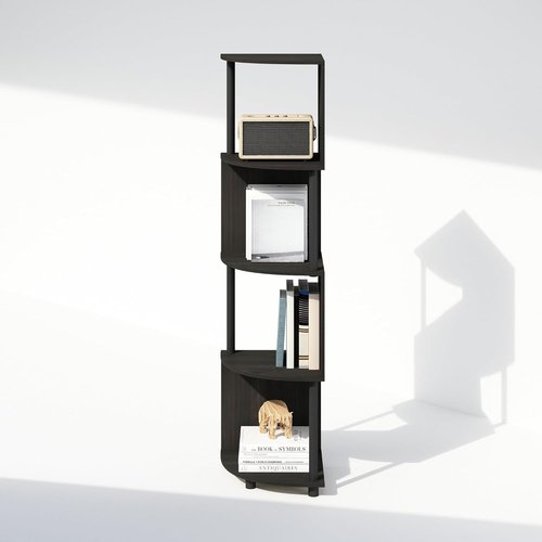 Furinno 4-Tier Bookshelf - Zigzag Corner Design | Espresso/Black | Perfect for Living Room, Bedroom, Home Office