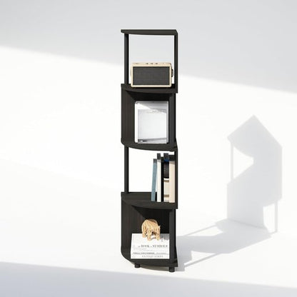 Furinno 4-Tier Bookshelf - Zigzag Corner Design | Espresso/Black | Perfect for Living Room, Bedroom, Home Office