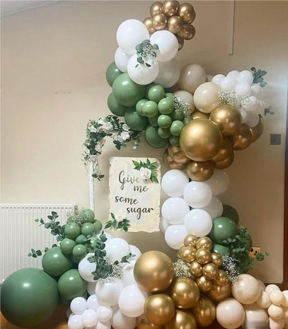 MEBAY Balloon Garland Arch Kit - Sage Green & White Gold | 146 Pcs Latex Balloons in Various Sizes for Birthday, Baby Shower, Wedding Decor