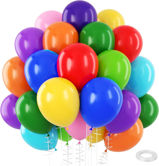 Rainbow Balloons 110 Pack - 12 Inch Assorted Colors Latex for Birthday, Graduation & Wedding Decor