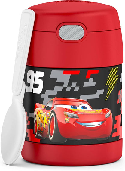 THERMOS FUNTAINER Insulated Food Jar - 10 Ounce Kid-Friendly Container with Foldable Spoon | Cars Design