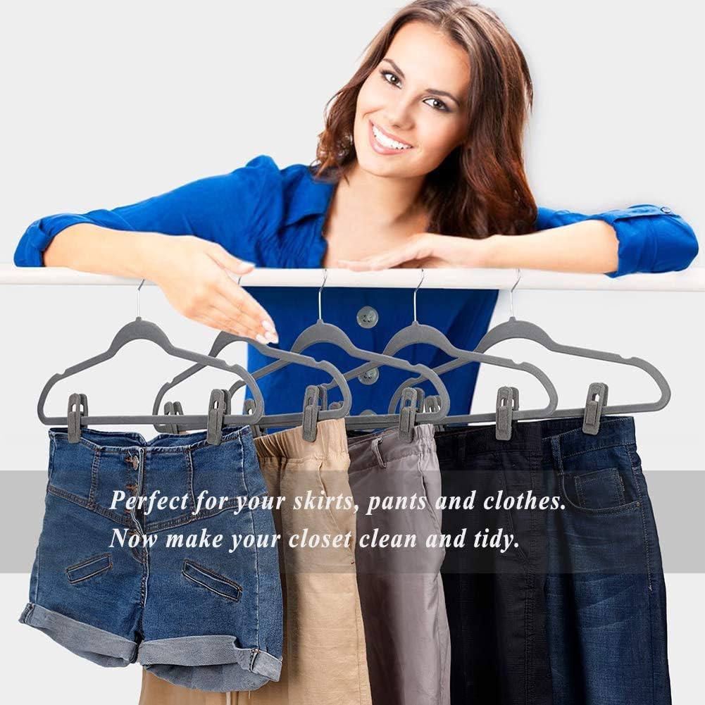 TOFIIGREM Grey Velvet Clips - 20 PCS Non-Slip Clips for Slim Velvet Hangers | Ideal for Pants and Clothes