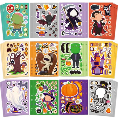 Halloween Stickers for Kids - 48 Assorted Spooky Designs - Variation of Halloween
