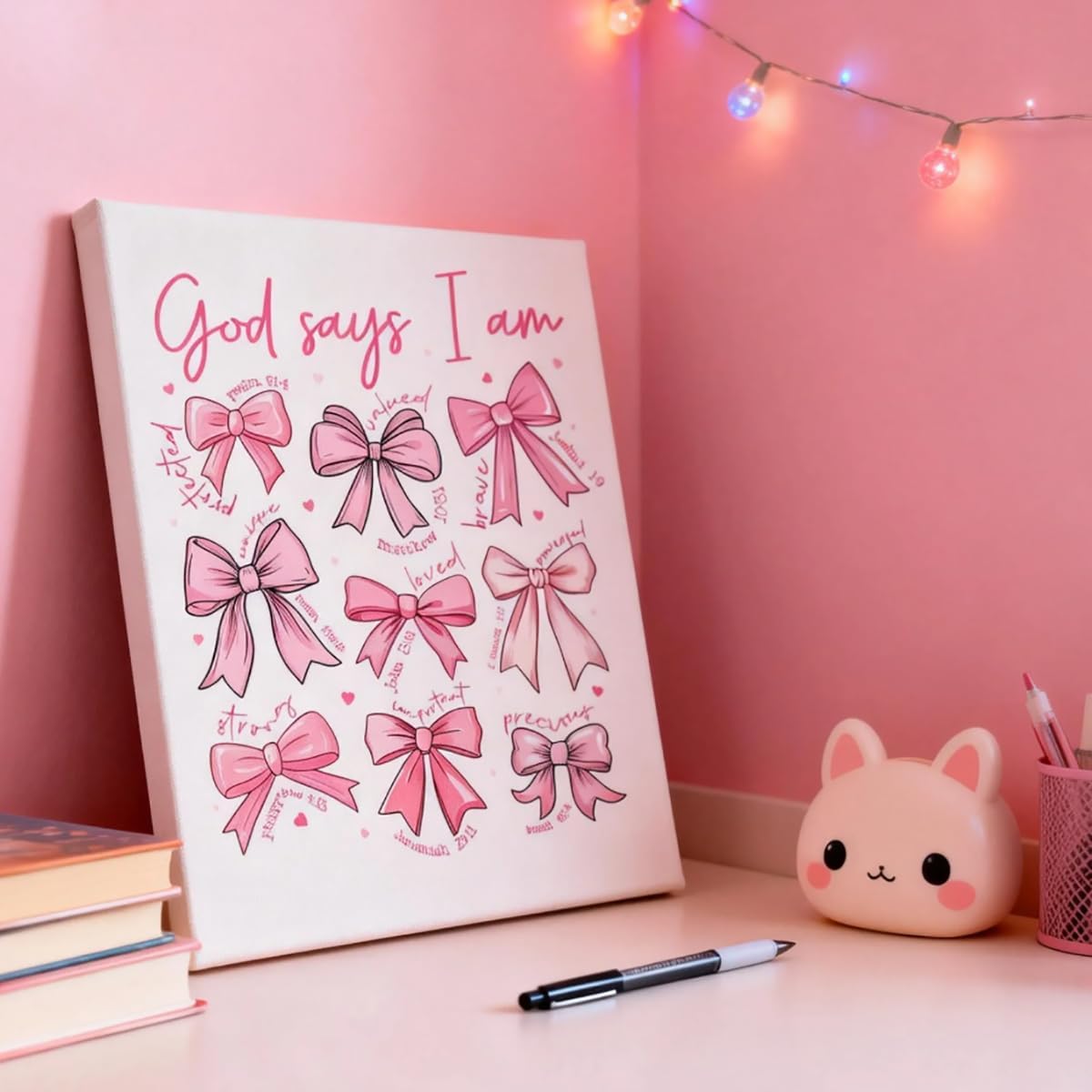 Redland Art Pink Bow Wall Art - Framed Canvas 11.5x15 Inches | Inspirational Christian Quotes for Teen Girls' Rooms