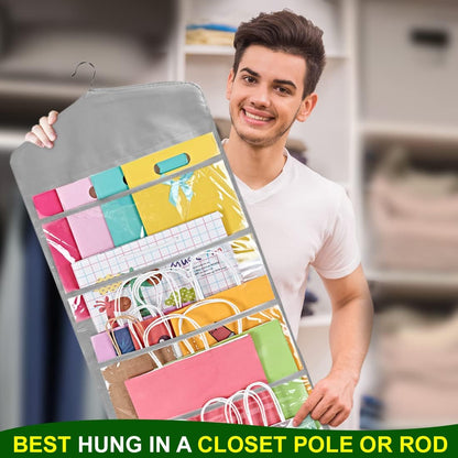 ProPik Gift Bag Storage Organizer - Double-Sided with Multiple Pockets | 38 x 16 Inch PVC (Gray)