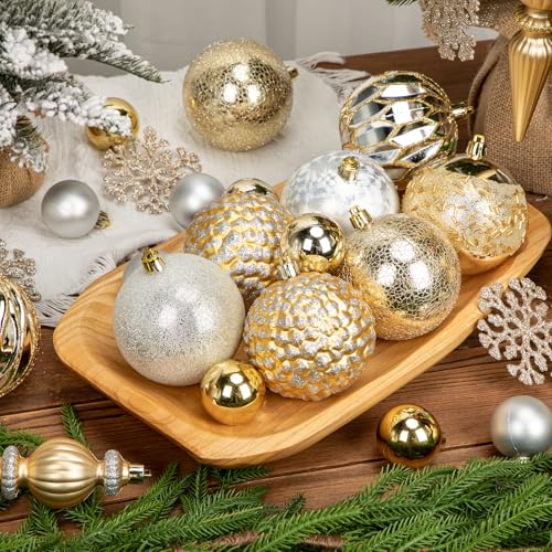 Christmas Tree Decorations Set 92 pcs Shatterproof Ornaments Gold & Silver - Variation of THIS listing