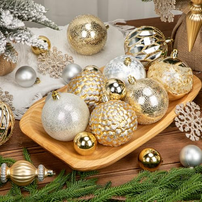 Christmas Tree Decorations Set 92 pcs Shatterproof Ornaments Gold & Silver - Variation of THIS listing
