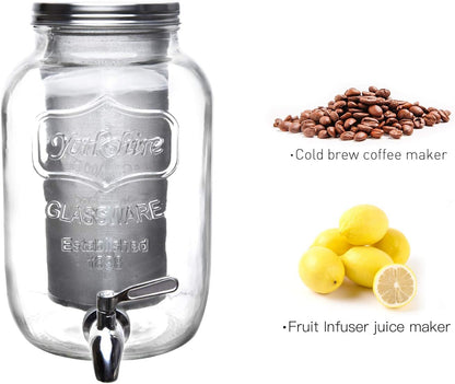 LIGHTEN LIFE Cold Brew Coffee Maker, 1 Gallon, Stainless Steel Spigot & Filter, Extra Thick Glass Carafe, Large Coffee or Tea Infuser