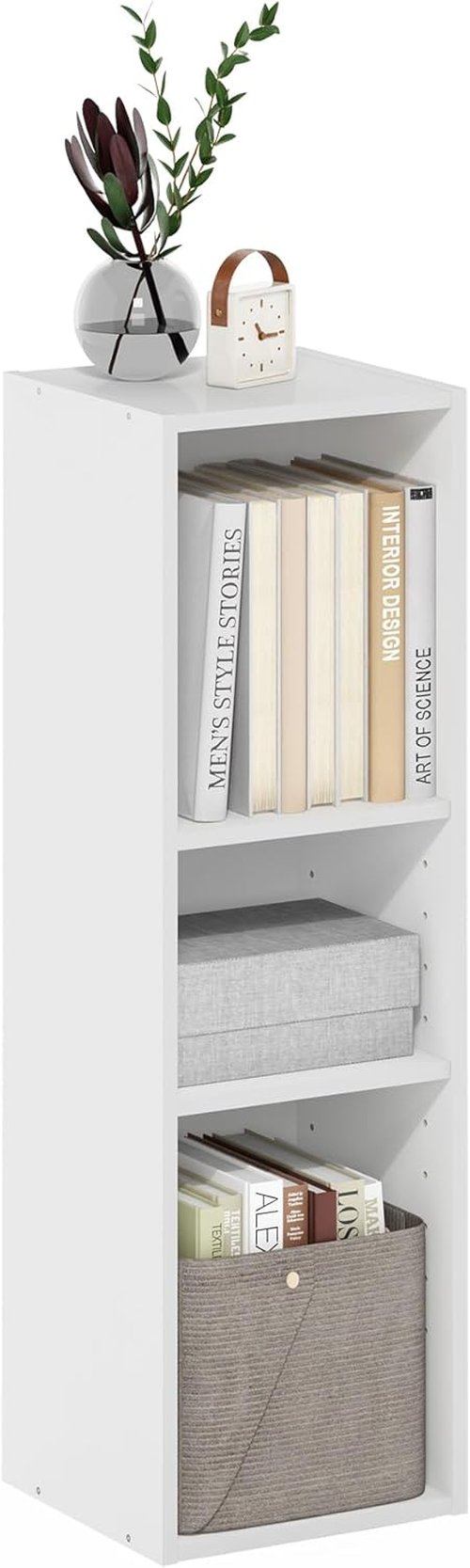 Furinno Fulda 3-Tier Narrow Bookshelf - Stylish White Bookcase for Living Room & Home Office | 10-Inch Width