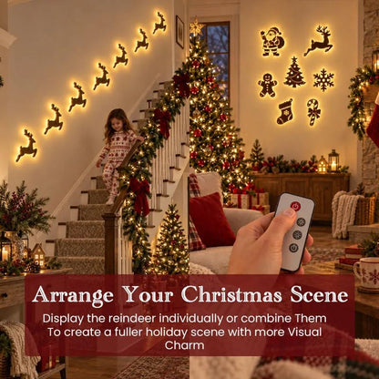 LED Reindeer Wall Decorations - 7-Piece 3D Light-Up Xmas Silhouette Set (Variation A-7PCS)