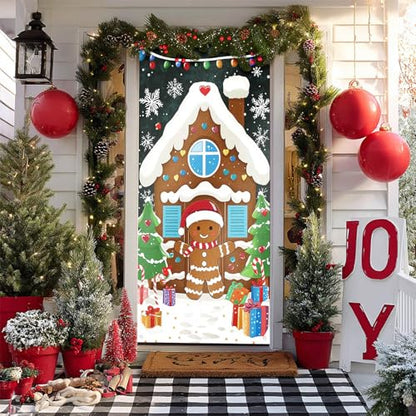 Gingerbread House Holiday Door Cover - Christmas Porch Decor 35x71 in