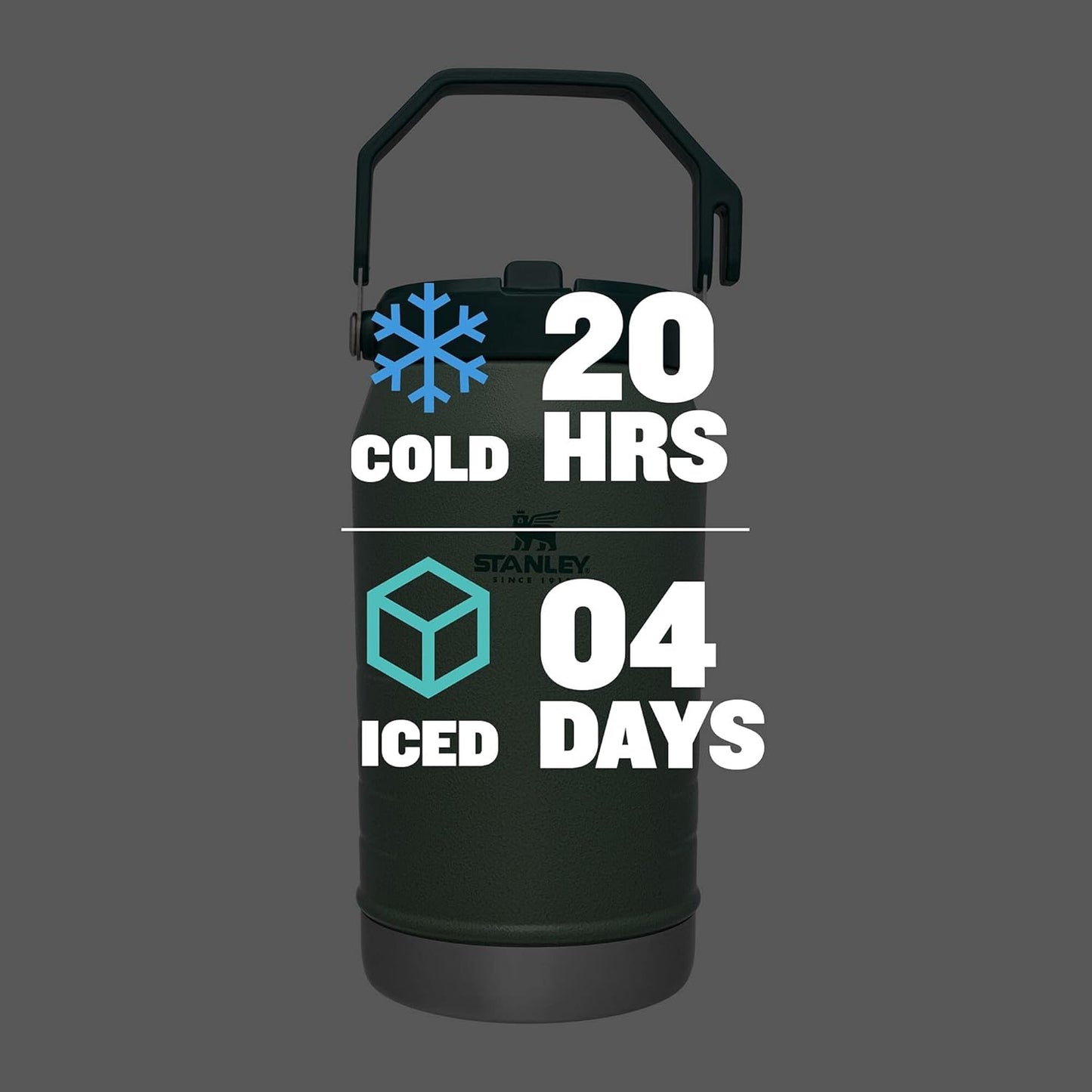 Stanley IceFlow Stainless Steel Water Jug - Vacuum Insulated 64 OZ Tumbler with Straw | Hammertone Green