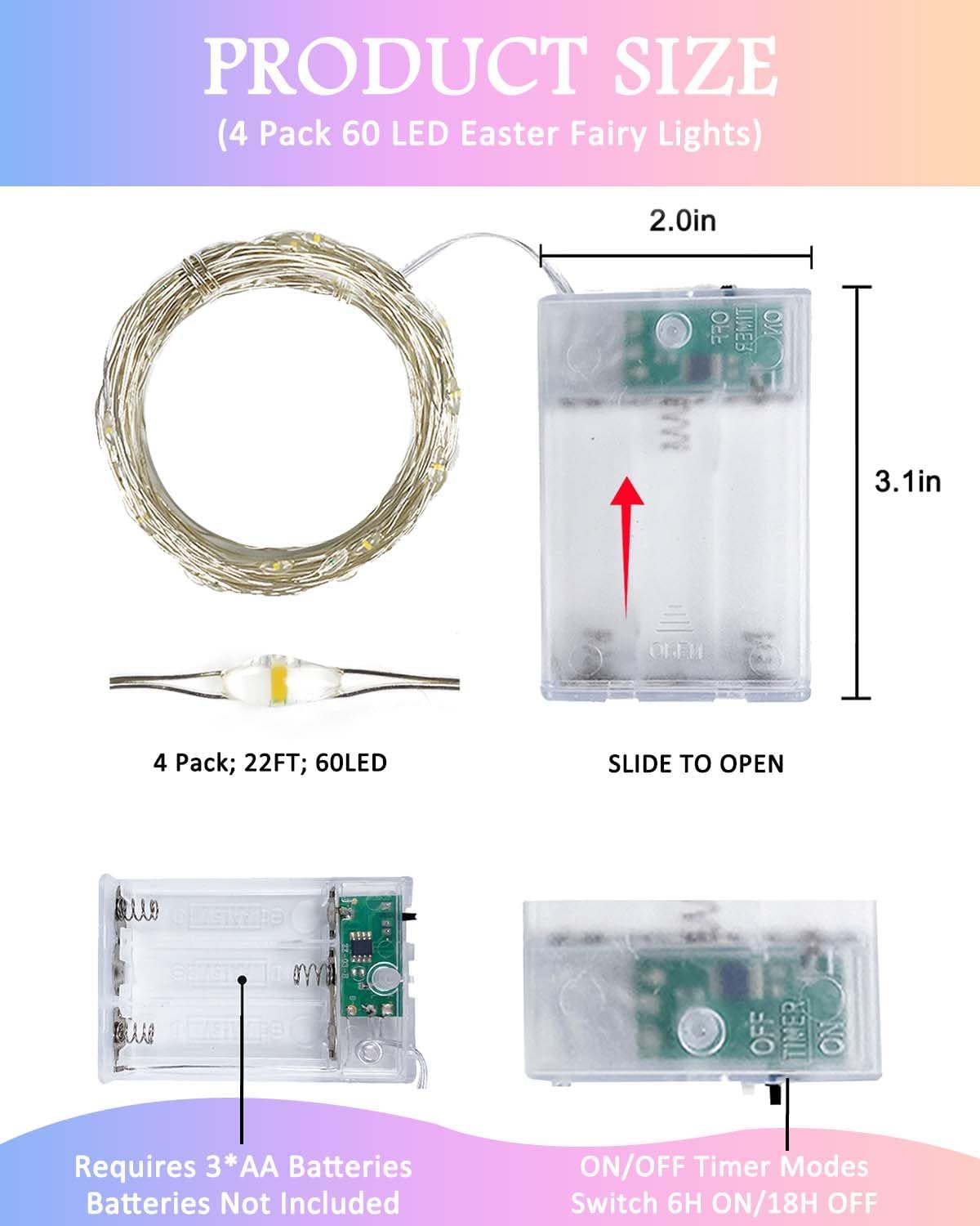Skiennix 60LED Easter Fairy Lights - 20FT Waterproof Twinkle String Lights | Battery Operated with Timer for Indoor/Outdoor Spring Decor