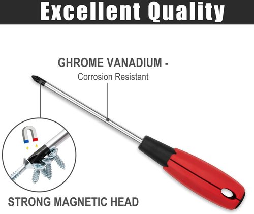 KURUI Magnetic Screwdriver Set - 6-Piece Tool Set with Cushion Grip | 3 Phillips & 3 Flat Head