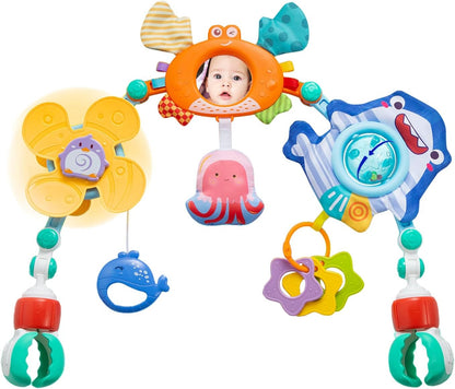Skiennix Adjustable Baby Stroller Arch Toy - Infant Car Seat Toy with Mirror & Sound | Perfect Gift for 6-12 Months