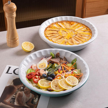 Sweejar Ceramic Pie Pan - 10.4 Inches Deep Fluted Porcelain Dish | Non-Stick Green Design for Baking