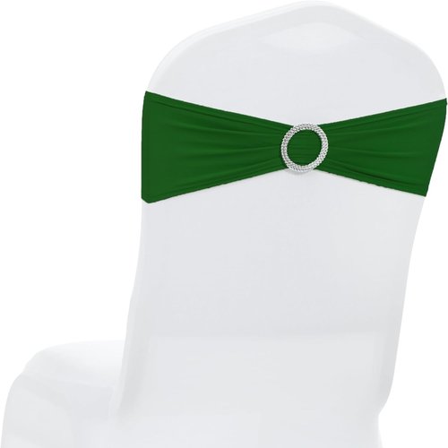 MDS Spandex Chair Sashes - Premium Stretch Covers with Buckle Slider for Weddings & Events | Green, Pack of 50
