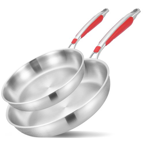 Inqibee 8.5-12 Inch Tri-Ply Stainless Steel Frying Pan set of 2,Skillets,Induction Cooking Pans,Pots and Pans Set,Heavy Duty and Dishwasher Safe,Detachable Handle.