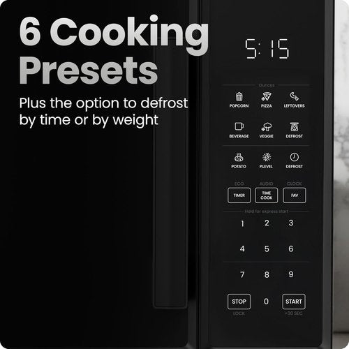 Chefman Microwave Oven - 0.9 Cu. Ft. Capacity, 900 Watts, 10 Power Levels & 6 Cooking Presets - Black