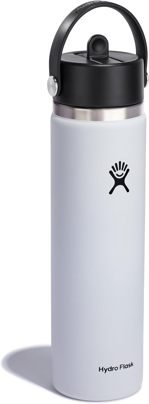 Hydro Flask Water Bottle - Insulated Stainless Steel - Leakproof Wide Straw Lid | 24 Oz White