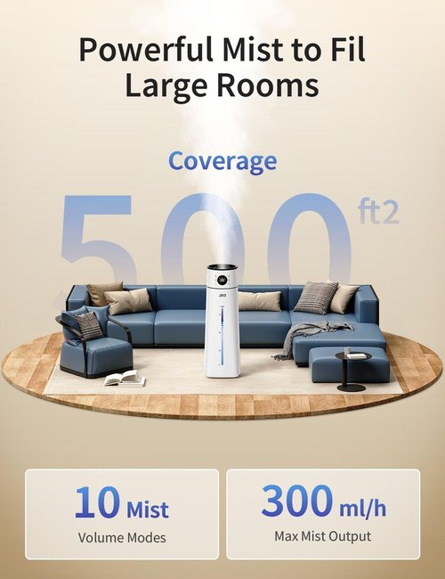 JRD Humidifier - Large 8L Ultrasonic Cool Mist for Bedroom | Quiet with Remote Control & 10 Modes
