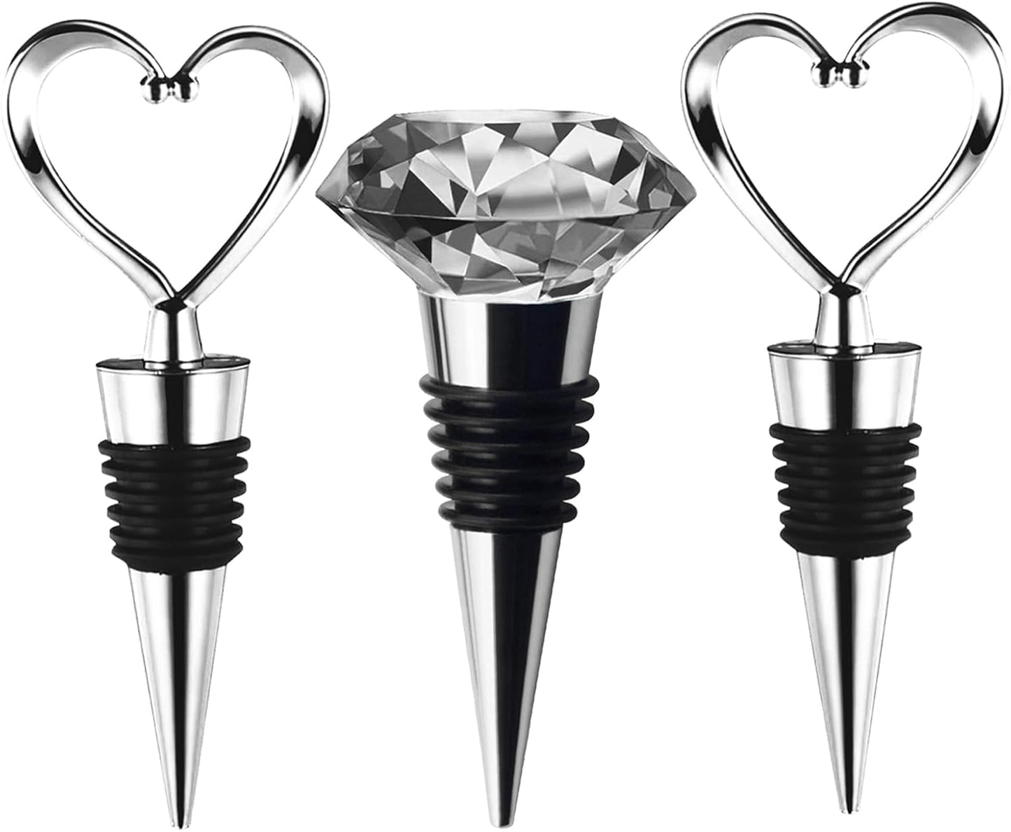 Wine stopper wine bottle stopper 3 piece mix set reusable wine bottle stopper wine drink bottle stopper long-lasting fresh decoration (3 piece set love, crystal)