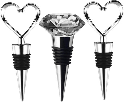Wine stopper wine bottle stopper 3 piece mix set reusable wine bottle stopper wine drink bottle stopper long-lasting fresh decoration (3 piece set love, crystal)