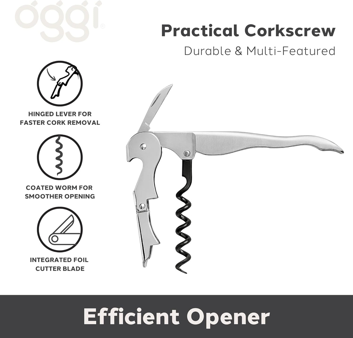 Oggi Corkscrew, Stainless Waiter's, Stainless Steel