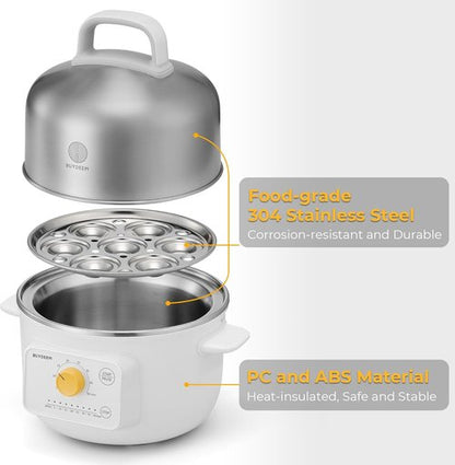 BUYDEEM G32 Electric Food Steamer - 1.6QT Stainless Steel for Vegetables, Eggs & Seafood | 8 Time Settings, Quick Steam, Arctic White