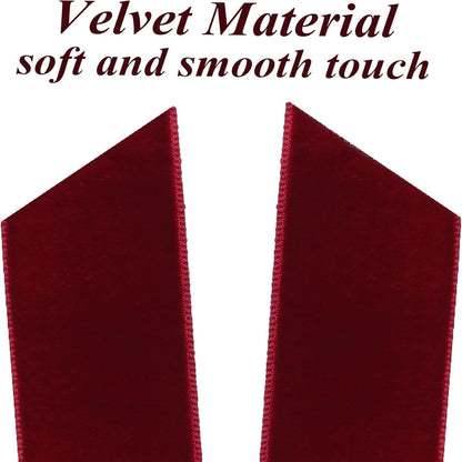 Velvet Ribbon Bows by Wine Red | 12 Pcs 5in x 10in Christmas Tree Ornaments for Holiday Decor