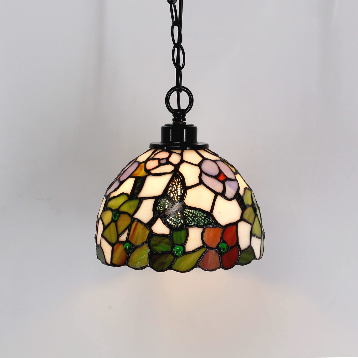 ZJART Small Tiffany Pendant Light Plug in Stained Glass Swag Lamp 8X8X181 Inch Hanging Lamp (Flowers Butterfly for Dining Room Living Room