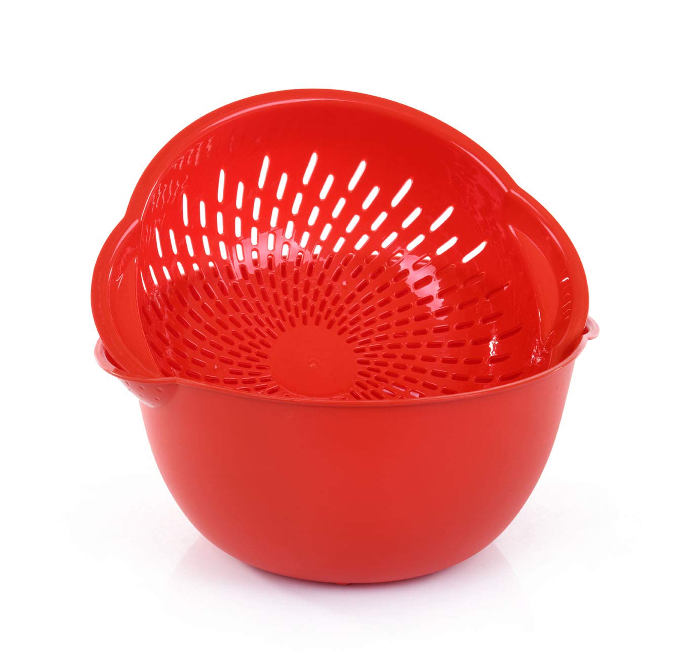 Mintra Home Mixing Bowl w/Colander (Large 4.5L, Red) - For Washing & Draining Fruits And Vegetables - Heavy Duty Plastic for Baking, Cooking Supplies - Dishwasher Safe