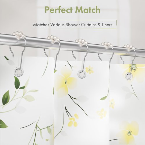 Amazer White Shower Curtain Hooks, Shower Curtain Hooks, Decorative Stainless Steel Shower Curtain Hooks for Bathroom, 12 PCS Shower Hooks for Curtain, Decorative Shower Hooks for Shower Curtain