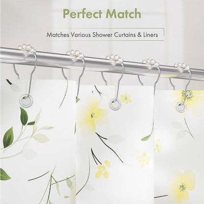Amazer White Shower Curtain Hooks, Shower Curtain Hooks, Decorative Stainless Steel Shower Curtain Hooks for Bathroom, 12 PCS Shower Hooks for Curtain, Decorative Shower Hooks for Shower Curtain