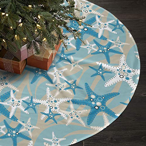 Christmas Tree Skirt 35.5 Inch Starfish Design Holiday Decor Plush Fabric