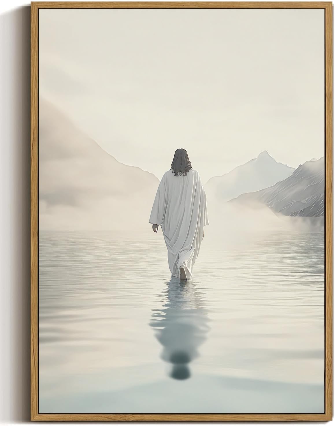 ZZTCYSU Jesus Canvas Wall Art - Framed Christian Artwork of Jesus Walking on Water | 12"x16" Decor for Living Room, Bedroom, Church