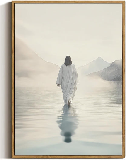ZZTCYSU Jesus Canvas Wall Art - Framed Christian Artwork of Jesus Walking on Water | 12"x16" Decor for Living Room, Bedroom, Church