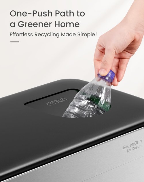 Cesun GreenGrin Kitchen Trash Can, 2x8 Gallon Dual Compartment Trash and Recycle Bin Combo, Double Stainless Steel Step Garbage Can with Lid,Recycling Push Flap,Removable Inner Buckets,30L+30L(Sliver)