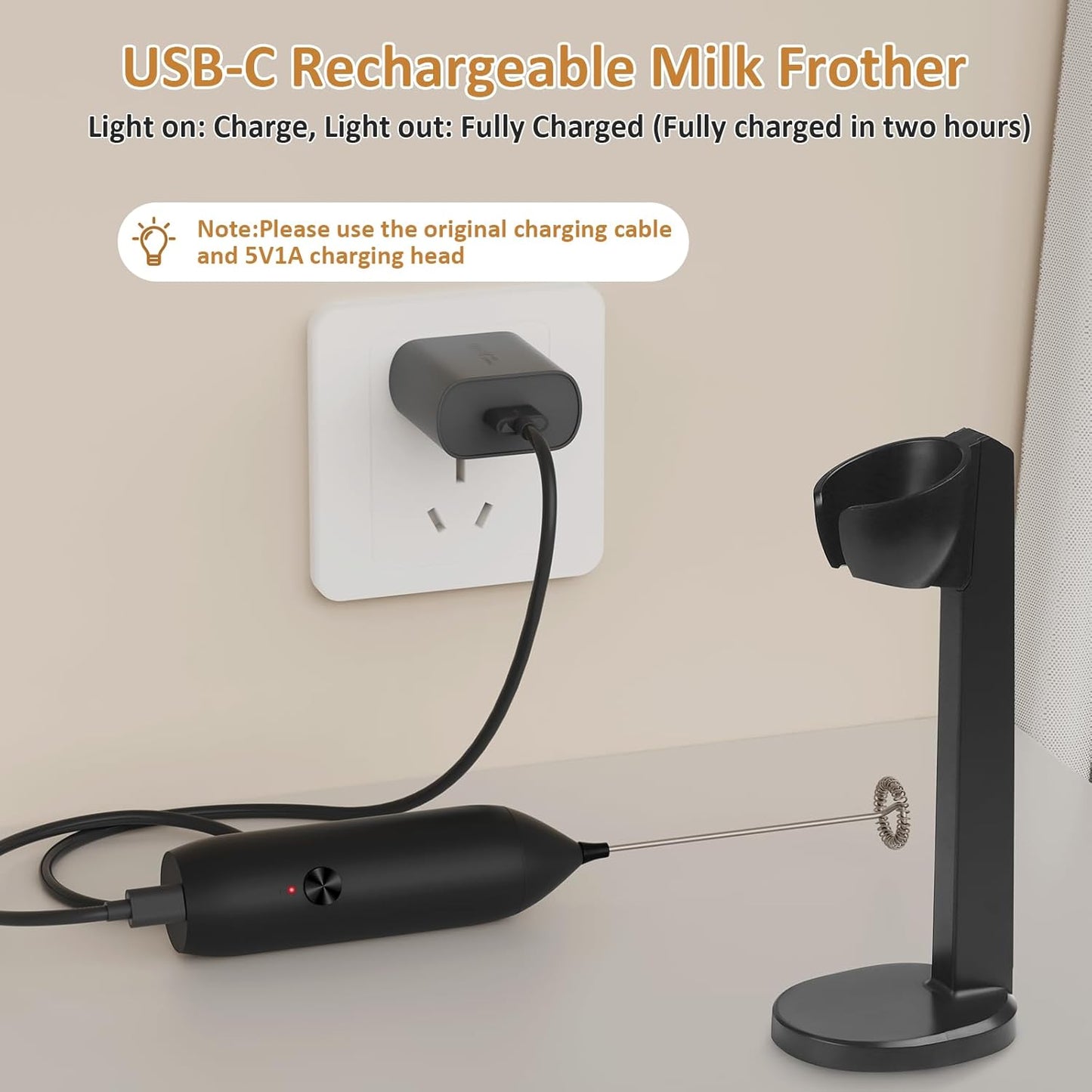 Skiennix Rechargeable Milk Frother - Powerful Handheld USB Type-C Foam Maker | Mini Mixer for Coffee & Lattes