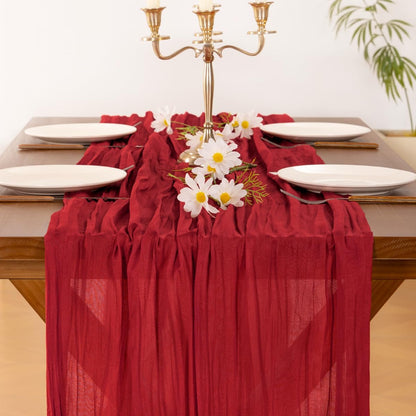 Socomi Cheesecloth Table Runner - 3pcs Red Boho Rustic Gauze | 120 Inch for Weddings & Events