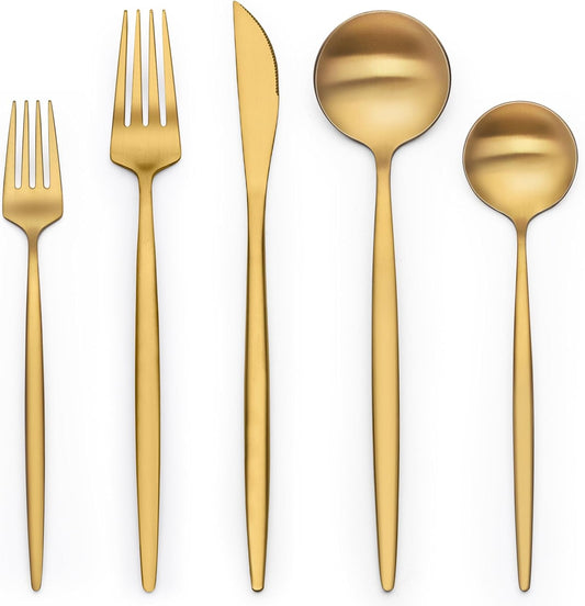 Terlulu 20-Piece Gold Silverware Set - Elegant Stainless Steel Flatware for 4 | Perfect for Home, Kitchen, and Weddings