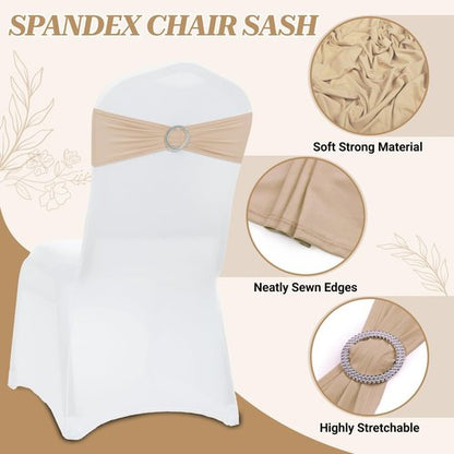 MDS Premium Spandex Chair Sashes - Stretchy Bow Covers with Buckle Slider | Pack of 100 - Champagne Gold