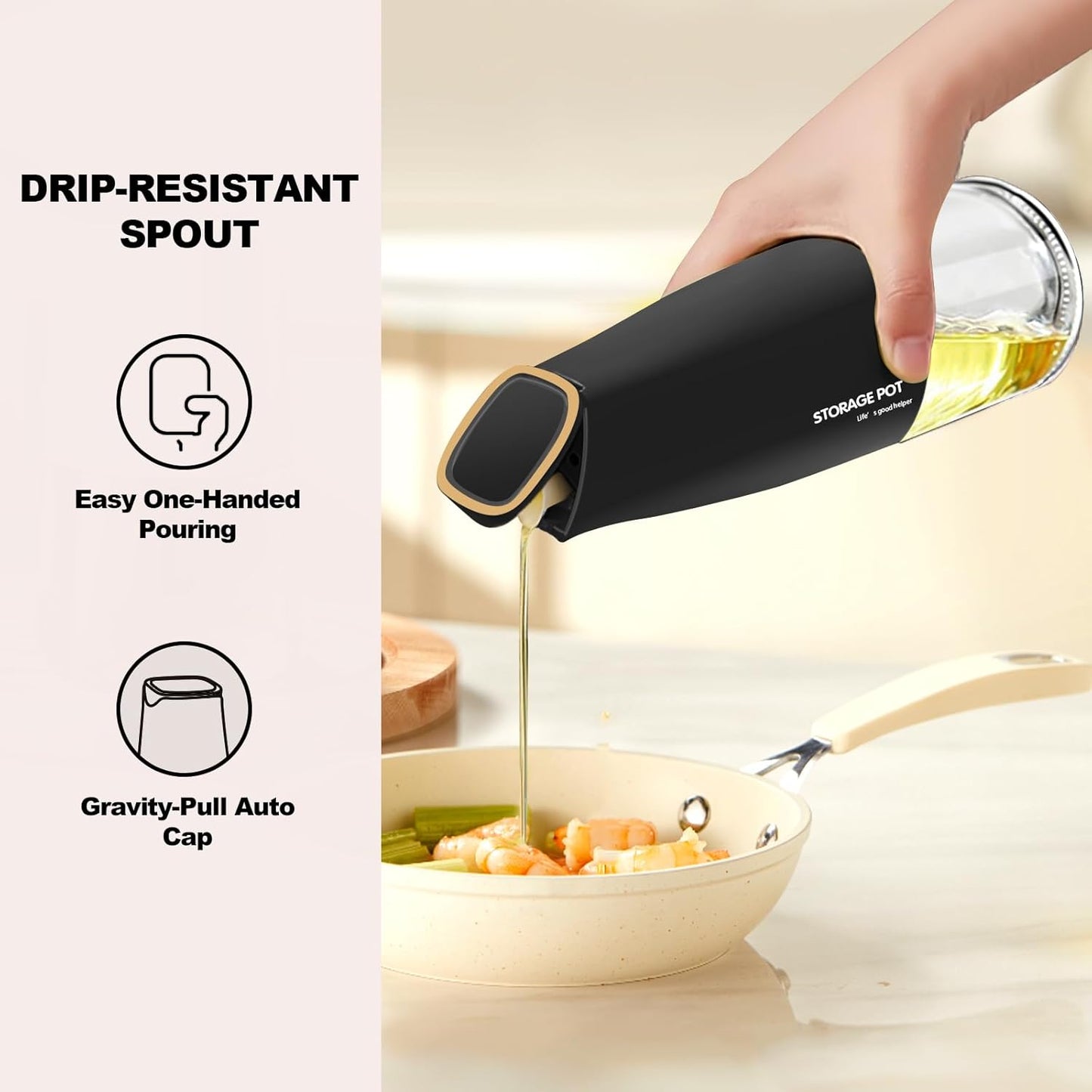 YARRAMATE Olive Oil Dispenser - Large Capacity 500ml | Leak-Proof Glass Drizzler in Black