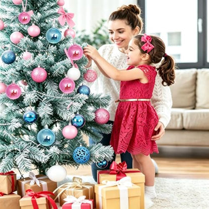 Christmas Balls Tree Ornaments Set - Pastel Pink Blue White 102 Pcs Holiday Decorations