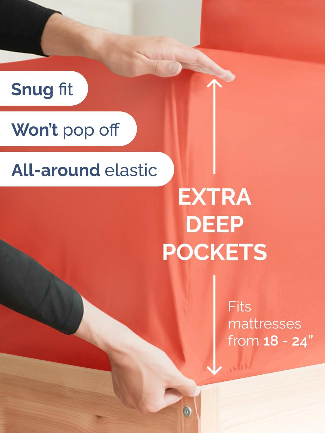 Skiennix Extra Deep Full Sheet Set - 6 Piece Breathable Cooling Bedding - Soft Wrinkle-Free Coral