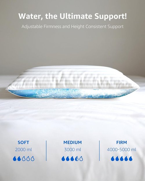 Itartshion® Water Pillow - 100% Cotton, 500 Thread Count, Adjustable & Ultra-Soft for Neck Pain Relief | Ideal for All Sleep Positions (Narrow Stripe)