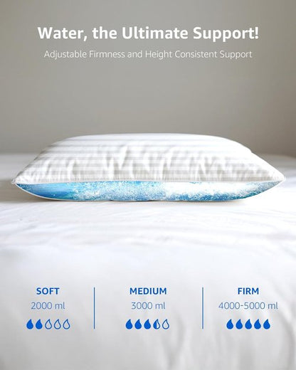 Itartshion® Water Pillow - 100% Cotton, 500 Thread Count, Adjustable & Ultra-Soft for Neck Pain Relief | Ideal for All Sleep Positions (Narrow Stripe)