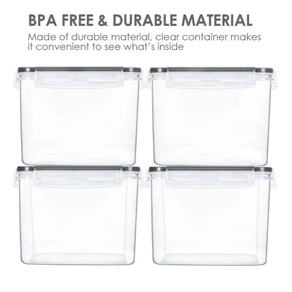 Vtopmart Food Storage Containers 3.3 quart / 3.6L, 4 Pieces BPA Free Plastic Airtight Food Storage Containers for Flour, Sugar, Baking Supplies, with 4 Measuring Cups and 24 Labels,Black