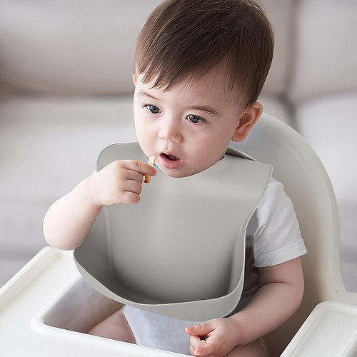 Eascrozn Silicone Bibs - Set of 3 BPA-Free, Soft & Adjustable Waterproof Feeding Bibs for Toddlers